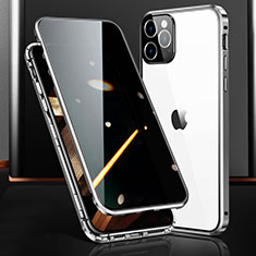 Coque Rebord Bumper Luxe Aluminum Metal Miroir 360 Degres Housse Etui Aimant M03 pour Apple iPhone 15 Pro Max Argent