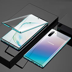 Coque Rebord Bumper Luxe Aluminum Metal Miroir 360 Degres Housse Etui Aimant M03 pour Samsung Galaxy Note 10 5G Vert