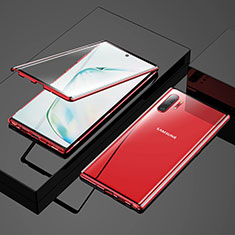 Coque Rebord Bumper Luxe Aluminum Metal Miroir 360 Degres Housse Etui Aimant M03 pour Samsung Galaxy Note 10 Plus Rouge