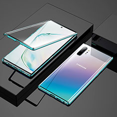 Coque Rebord Bumper Luxe Aluminum Metal Miroir 360 Degres Housse Etui Aimant M03 pour Samsung Galaxy Note 10 Plus Vert