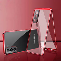 Coque Rebord Bumper Luxe Aluminum Metal Miroir 360 Degres Housse Etui Aimant M03 pour Samsung Galaxy S21 5G Rouge