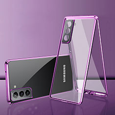 Coque Rebord Bumper Luxe Aluminum Metal Miroir 360 Degres Housse Etui Aimant M03 pour Samsung Galaxy S21 5G Violet