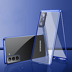 Coque Rebord Bumper Luxe Aluminum Metal Miroir 360 Degres Housse Etui Aimant M03 pour Samsung Galaxy S21 FE 5G Bleu