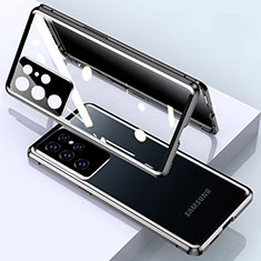 Coque Rebord Bumper Luxe Aluminum Metal Miroir 360 Degres Housse Etui Aimant M03 pour Samsung Galaxy S21 Ultra 5G Noir