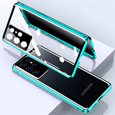 Coque Rebord Bumper Luxe Aluminum Metal Miroir 360 Degres Housse Etui Aimant M03 pour Samsung Galaxy S22 Ultra 5G Vert