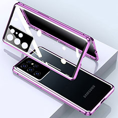Coque Rebord Bumper Luxe Aluminum Metal Miroir 360 Degres Housse Etui Aimant M03 pour Samsung Galaxy S22 Ultra 5G Violet