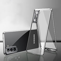 Coque Rebord Bumper Luxe Aluminum Metal Miroir 360 Degres Housse Etui Aimant M03 pour Samsung Galaxy S23 5G Argent