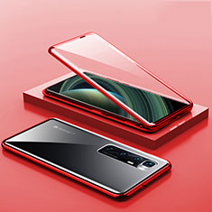 Coque Rebord Bumper Luxe Aluminum Metal Miroir 360 Degres Housse Etui Aimant M03 pour Xiaomi Mi 10 Ultra Rouge