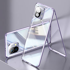 Coque Rebord Bumper Luxe Aluminum Metal Miroir 360 Degres Housse Etui Aimant M03 pour Xiaomi Mi 11 5G Violet