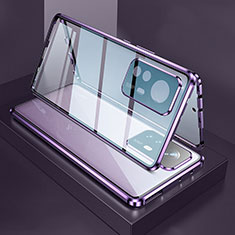 Coque Rebord Bumper Luxe Aluminum Metal Miroir 360 Degres Housse Etui Aimant M03 pour Xiaomi Mi 12 5G Violet