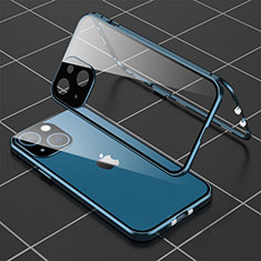 Coque Rebord Bumper Luxe Aluminum Metal Miroir 360 Degres Housse Etui Aimant M04 pour Apple iPhone 13 Mini Bleu