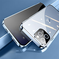 Coque Rebord Bumper Luxe Aluminum Metal Miroir 360 Degres Housse Etui Aimant M04 pour Apple iPhone 14 Pro Bleu