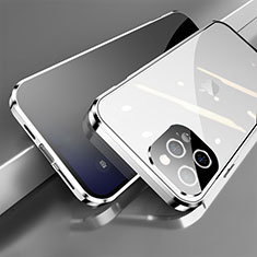 Coque Rebord Bumper Luxe Aluminum Metal Miroir 360 Degres Housse Etui Aimant M04 pour Apple iPhone 15 Pro Argent
