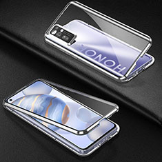 Coque Rebord Bumper Luxe Aluminum Metal Miroir 360 Degres Housse Etui Aimant M04 pour Huawei Honor 30 Argent
