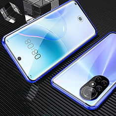 Coque Rebord Bumper Luxe Aluminum Metal Miroir 360 Degres Housse Etui Aimant M04 pour Huawei Nova 8 5G Bleu