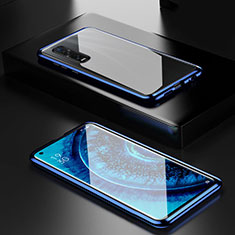 Coque Rebord Bumper Luxe Aluminum Metal Miroir 360 Degres Housse Etui Aimant M04 pour Oppo Find X2 Pro Bleu