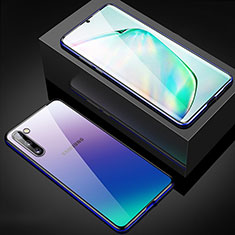 Coque Rebord Bumper Luxe Aluminum Metal Miroir 360 Degres Housse Etui Aimant M04 pour Samsung Galaxy Note 10 5G Bleu