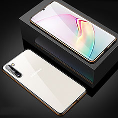 Coque Rebord Bumper Luxe Aluminum Metal Miroir 360 Degres Housse Etui Aimant M04 pour Samsung Galaxy Note 10 5G Or