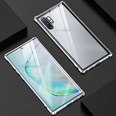 Coque Rebord Bumper Luxe Aluminum Metal Miroir 360 Degres Housse Etui Aimant M04 pour Samsung Galaxy Note 10 Plus 5G Argent