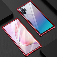 Coque Rebord Bumper Luxe Aluminum Metal Miroir 360 Degres Housse Etui Aimant M04 pour Samsung Galaxy Note 10 Plus 5G Rouge