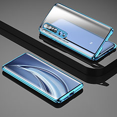 Coque Rebord Bumper Luxe Aluminum Metal Miroir 360 Degres Housse Etui Aimant M04 pour Xiaomi Mi 10 Pro Bleu