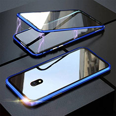 Coque Rebord Bumper Luxe Aluminum Metal Miroir 360 Degres Housse Etui Aimant M04 pour Xiaomi Redmi 8A Bleu