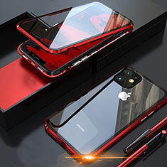 Coque Rebord Bumper Luxe Aluminum Metal Miroir 360 Degres Housse Etui Aimant M05 pour Apple iPhone 11 Pro Max Rouge