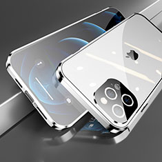 Coque Rebord Bumper Luxe Aluminum Metal Miroir 360 Degres Housse Etui Aimant M05 pour Apple iPhone 13 Pro Argent