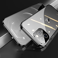 Coque Rebord Bumper Luxe Aluminum Metal Miroir 360 Degres Housse Etui Aimant M05 pour Apple iPhone 13 Pro Max Noir