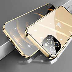 Coque Rebord Bumper Luxe Aluminum Metal Miroir 360 Degres Housse Etui Aimant M05 pour Apple iPhone 13 Pro Max Or