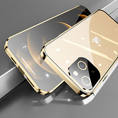 Coque Rebord Bumper Luxe Aluminum Metal Miroir 360 Degres Housse Etui Aimant M05 pour Apple iPhone 14 Or