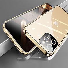 Coque Rebord Bumper Luxe Aluminum Metal Miroir 360 Degres Housse Etui Aimant M05 pour Apple iPhone 14 Pro Or