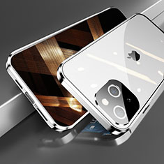 Coque Rebord Bumper Luxe Aluminum Metal Miroir 360 Degres Housse Etui Aimant M05 pour Apple iPhone 15 Plus Argent