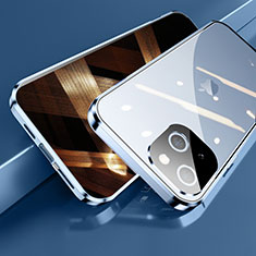 Coque Rebord Bumper Luxe Aluminum Metal Miroir 360 Degres Housse Etui Aimant M05 pour Apple iPhone 15 Plus Bleu