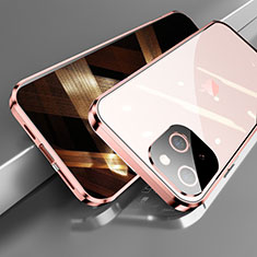 Coque Rebord Bumper Luxe Aluminum Metal Miroir 360 Degres Housse Etui Aimant M05 pour Apple iPhone 15 Plus Or Rose