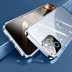 Coque Rebord Bumper Luxe Aluminum Metal Miroir 360 Degres Housse Etui Aimant M05 pour Apple iPhone 15 Pro Bleu