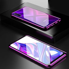 Coque Rebord Bumper Luxe Aluminum Metal Miroir 360 Degres Housse Etui Aimant M05 pour Huawei Honor 9X Pro Violet