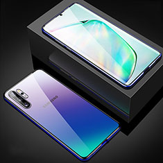 Coque Rebord Bumper Luxe Aluminum Metal Miroir 360 Degres Housse Etui Aimant M05 pour Samsung Galaxy Note 10 Plus 5G Bleu