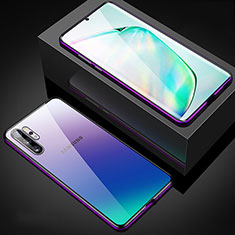 Coque Rebord Bumper Luxe Aluminum Metal Miroir 360 Degres Housse Etui Aimant M05 pour Samsung Galaxy Note 10 Plus 5G Violet