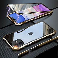 Coque Rebord Bumper Luxe Aluminum Metal Miroir 360 Degres Housse Etui Aimant M06 pour Apple iPhone 11 Or