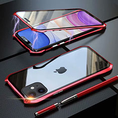 Coque Rebord Bumper Luxe Aluminum Metal Miroir 360 Degres Housse Etui Aimant M06 pour Apple iPhone 11 Rouge