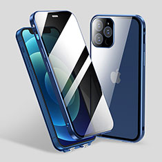 Coque Rebord Bumper Luxe Aluminum Metal Miroir 360 Degres Housse Etui Aimant M06 pour Apple iPhone 13 Pro Bleu