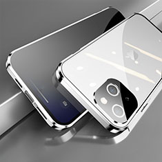 Coque Rebord Bumper Luxe Aluminum Metal Miroir 360 Degres Housse Etui Aimant M06 pour Apple iPhone 14 Argent