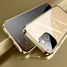 Coque Rebord Bumper Luxe Aluminum Metal Miroir 360 Degres Housse Etui Aimant M06 pour Apple iPhone 14 Or