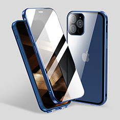 Coque Rebord Bumper Luxe Aluminum Metal Miroir 360 Degres Housse Etui Aimant M06 pour Apple iPhone 14 Pro Bleu