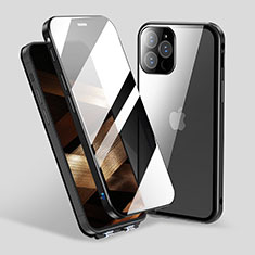 Coque Rebord Bumper Luxe Aluminum Metal Miroir 360 Degres Housse Etui Aimant M06 pour Apple iPhone 14 Pro Noir