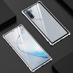Coque Rebord Bumper Luxe Aluminum Metal Miroir 360 Degres Housse Etui Aimant M06 pour Samsung Galaxy Note 10 5G Argent