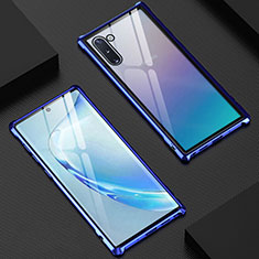 Coque Rebord Bumper Luxe Aluminum Metal Miroir 360 Degres Housse Etui Aimant M06 pour Samsung Galaxy Note 10 5G Bleu