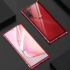 Coque Rebord Bumper Luxe Aluminum Metal Miroir 360 Degres Housse Etui Aimant M06 pour Samsung Galaxy Note 10 5G Rouge