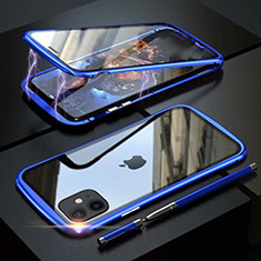 Coque Rebord Bumper Luxe Aluminum Metal Miroir 360 Degres Housse Etui Aimant M07 pour Apple iPhone 11 Bleu